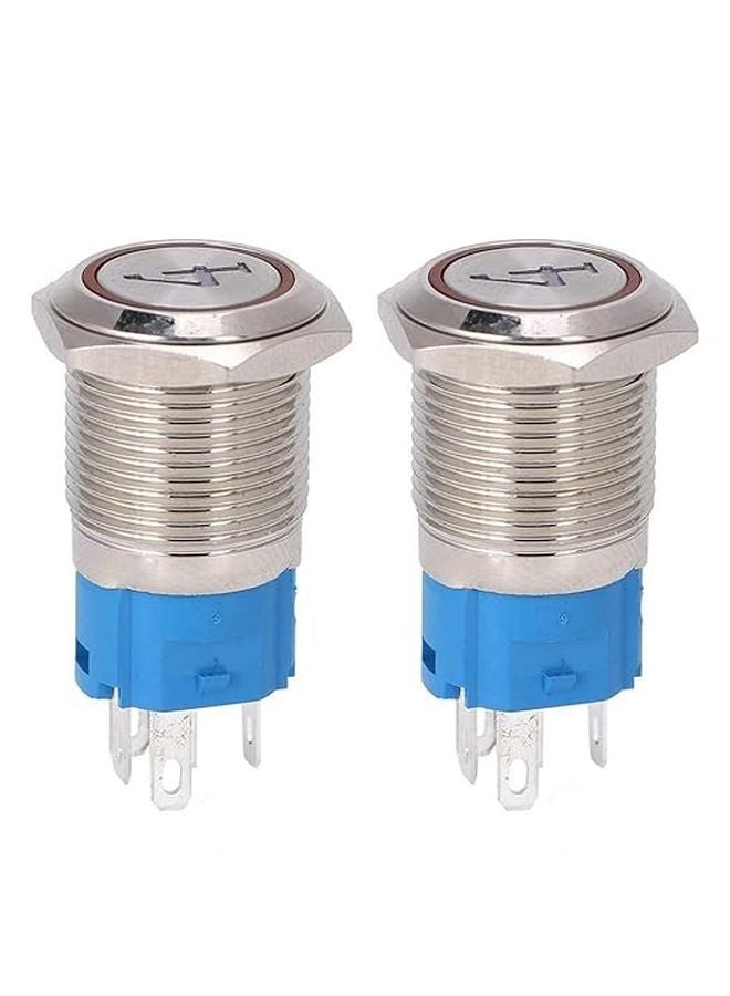 Red Metal Push Button Switch 16mm Flat Head 5 Pin Self Reset With Light IP65 Waterproof Stainless Steel For Control Panels 3 6VDC - Image 1