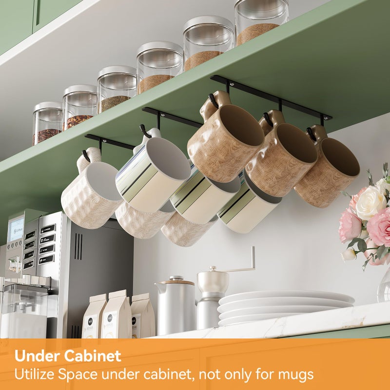 ECROCY Mug Hooks Screw Mounting, 3 Pack Coffee Mug Rack Under Cabinet, Sturdy Coffee Cup Storage with Wide Hook Spacing - Image 2