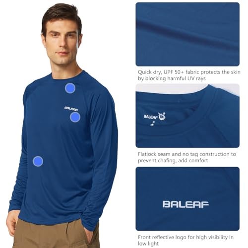 baleaf Men's Long Sleeve Swim Shirts Rash Guard UV Sun Protection SPF T-Shirts UPF 50+ Quick Dry Swimming Fishing Ocean Blue Size XL - Image 3