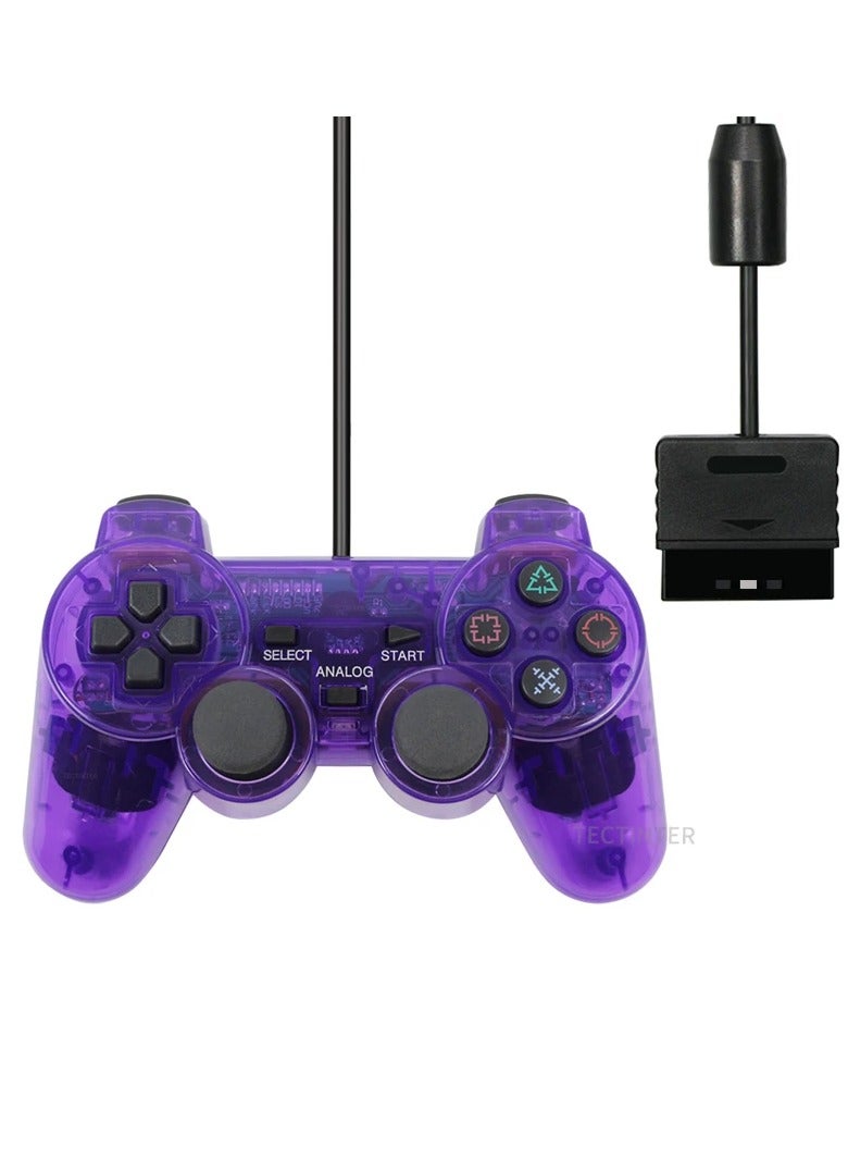 Wired Controller, Ergonomics Design Vibration Joystick, Ultra Accurate Gamepad Controller With High Quality 1.6m Cable, Durable Plug And Play Joypad For PS2, PS1 Console, (Transparent Purple) - Image 1