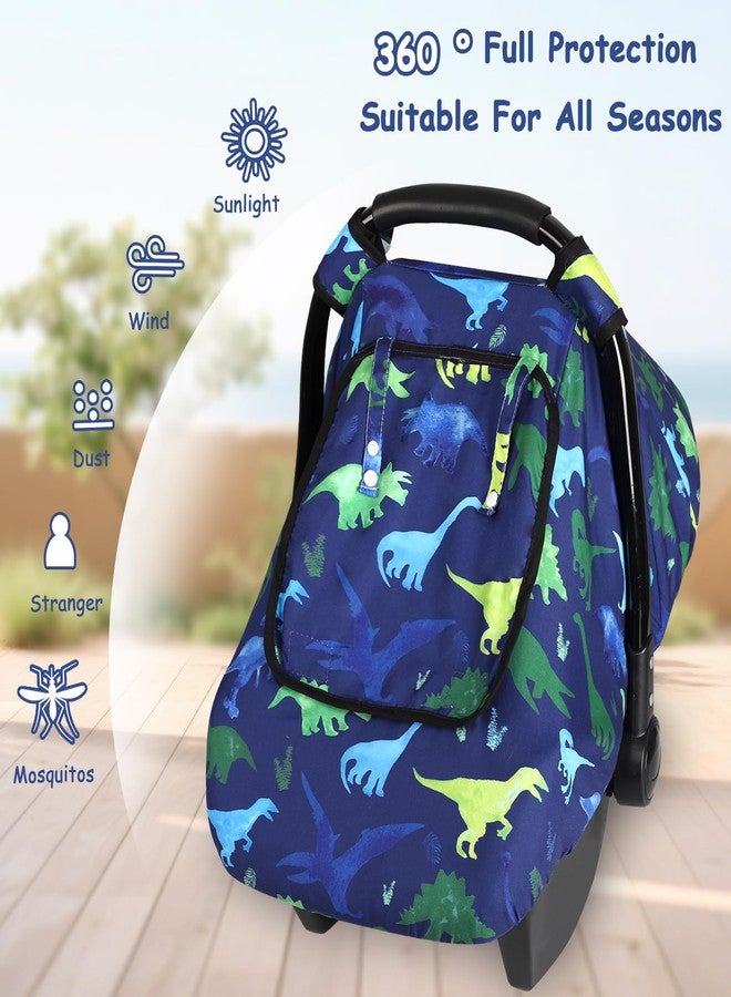 TANOFAR غطاء مقعد سيارة للأطفال مقاوم للرياح، مظلة مقعد سيارة للأطفال الرضع من المنك ثلاثي الأبعاد مع نافذة شبكية قابلة للتهوية، غطاء حاملة للأطفال لجميع المواسم، مقعد سيارة سهل الوصول إليه، عربة أطفال كاري سناج فيت (ديناصور) - Image 2