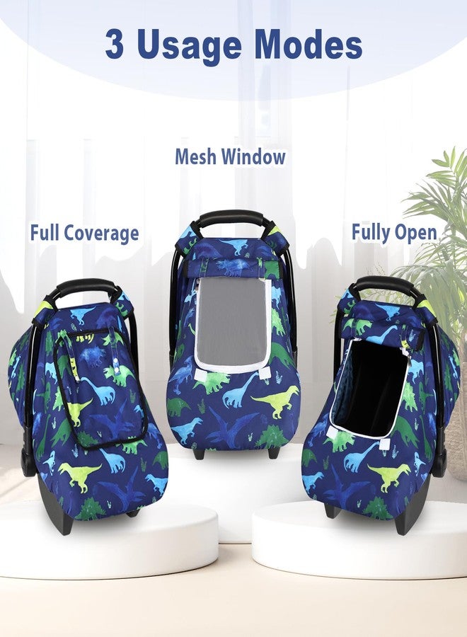 TANOFAR غطاء مقعد سيارة للأطفال مقاوم للرياح، مظلة مقعد سيارة للأطفال الرضع من المنك ثلاثي الأبعاد مع نافذة شبكية قابلة للتهوية، غطاء حاملة للأطفال لجميع المواسم، مقعد سيارة سهل الوصول إليه، عربة أطفال كاري سناج فيت (ديناصور) - Image 3