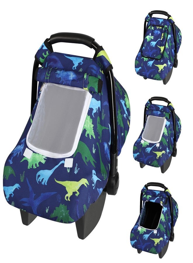 TANOFAR غطاء مقعد سيارة للأطفال مقاوم للرياح، مظلة مقعد سيارة للأطفال الرضع من المنك ثلاثي الأبعاد مع نافذة شبكية قابلة للتهوية، غطاء حاملة للأطفال لجميع المواسم، مقعد سيارة سهل الوصول إليه، عربة أطفال كاري سناج فيت (ديناصور) - Image 1