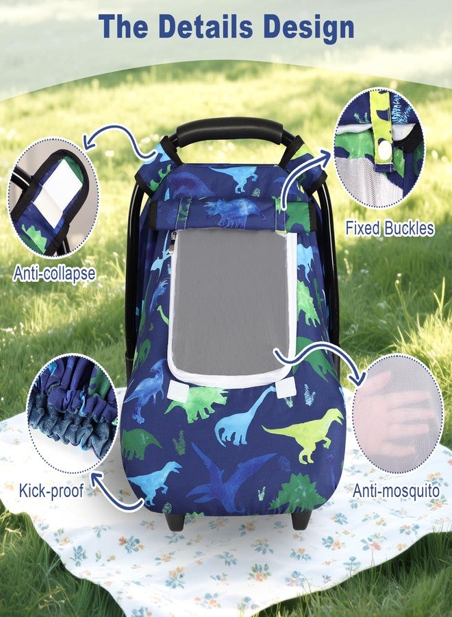 TANOFAR غطاء مقعد سيارة للأطفال مقاوم للرياح، مظلة مقعد سيارة للأطفال الرضع من المنك ثلاثي الأبعاد مع نافذة شبكية قابلة للتهوية، غطاء حاملة للأطفال لجميع المواسم، مقعد سيارة سهل الوصول إليه، عربة أطفال كاري سناج فيت (ديناصور) - Image 4