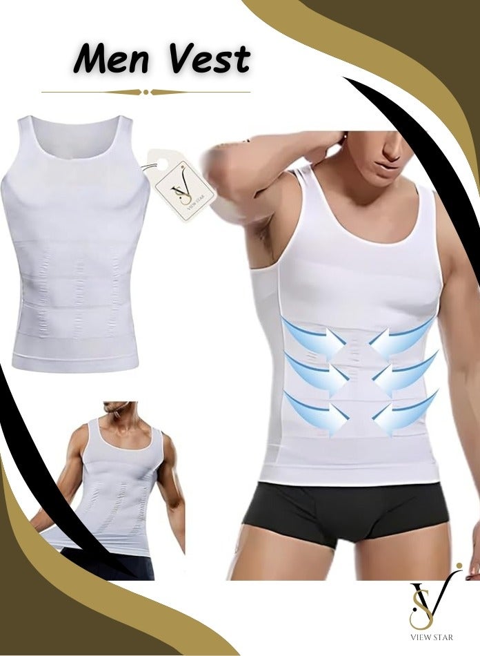 فيوستار Viewstar  قميص رجالي ضاغط لتشكيل الجسم، سترة تنحيف لتشكيل الجسم مع دعم للبطن، سترة لتشكيل الجسم لتشكيل البطن - Image 1