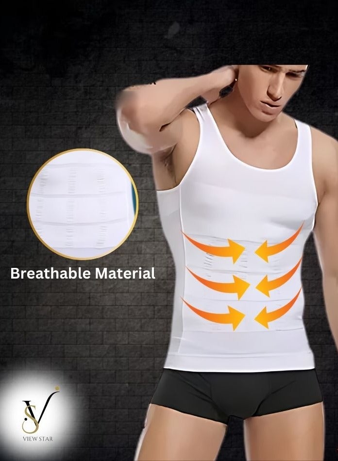 فيوستار Viewstar  قميص رجالي ضاغط لتشكيل الجسم، سترة تنحيف لتشكيل الجسم مع دعم للبطن، سترة لتشكيل الجسم لتشكيل البطن - Image 2