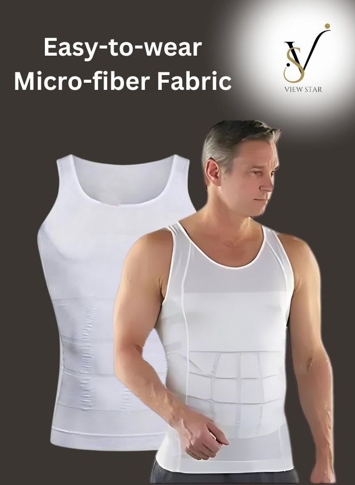 فيوستار Viewstar  قميص رجالي ضاغط لتشكيل الجسم، سترة تنحيف لتشكيل الجسم مع دعم للبطن، سترة لتشكيل الجسم لتشكيل البطن - Image 4