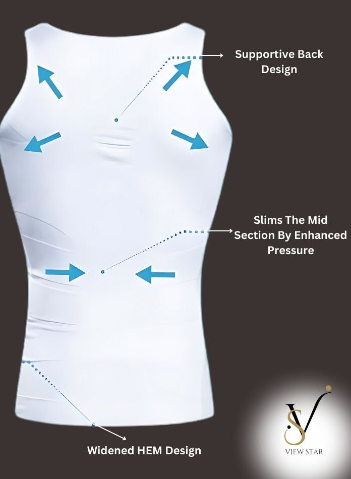 فيوستار Viewstar  قميص رجالي ضاغط لتشكيل الجسم، سترة تنحيف لتشكيل الجسم مع دعم للبطن، سترة لتشكيل الجسم لتشكيل البطن - Image 5
