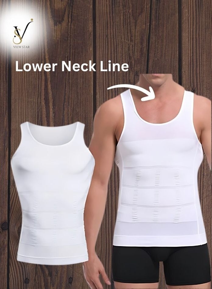 فيوستار Viewstar  قميص رجالي ضاغط لتشكيل الجسم، سترة تنحيف لتشكيل الجسم مع دعم للبطن، سترة لتشكيل الجسم لتشكيل البطن - Image 3