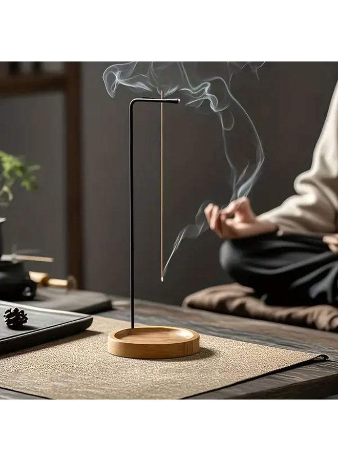 Wooden Hanging Incense Holder Iron Frame Minimalist Decor For Home Office Meditation - Image 1