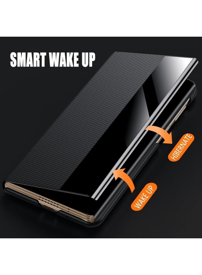 For Magnetic Case for Huawei Mate XTs, Smart Viewing Window Phone Case, Slim Luxury Business Carbon Fiber Pattern Leather Flip Cover - Image 2