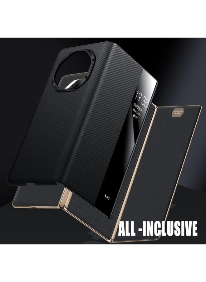 For Magnetic Case for Huawei Mate XTs, Smart Viewing Window Phone Case, Slim Luxury Business Carbon Fiber Pattern Leather Flip Cover - Image 5