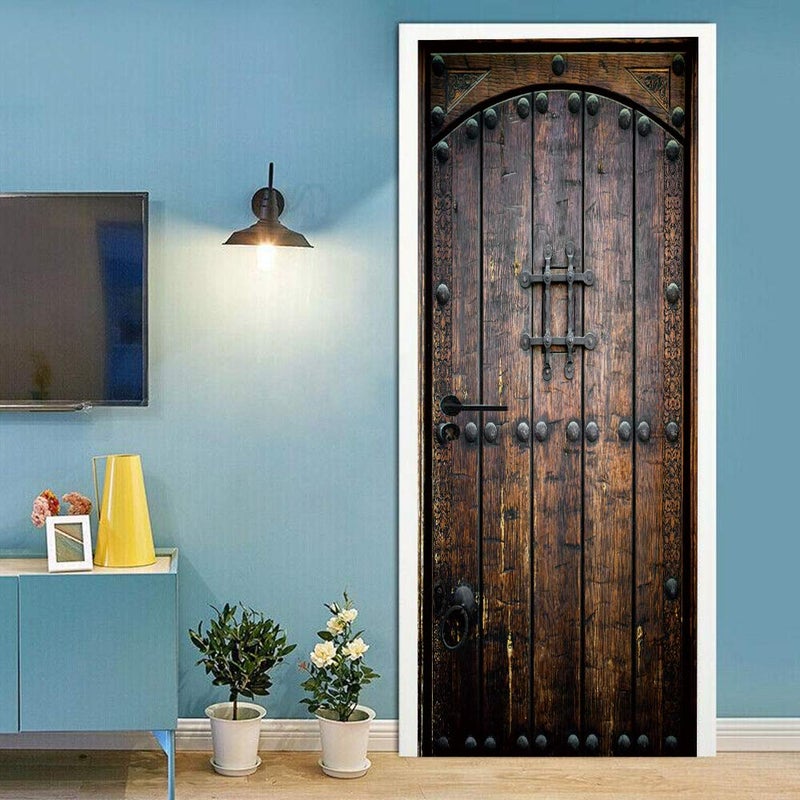 VIRANDA 3D Door Stickers Murals Peel and Stick - Wooden Door - Wallpaper Self-Adhesive Decals Removable PVC Waterproof Poster for Bedroom Living Room Wall Decoration 30.3" x 78.7" - Image 3