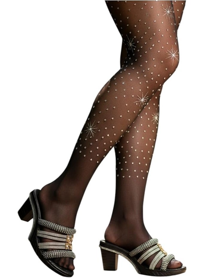 Voile Stockings with Rhinestones, Lycra and Polyamide, 15 Danes, Black