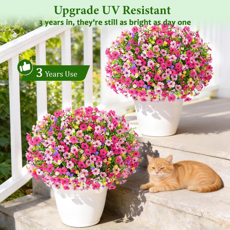 BLEUM CADE 12 Bundles Artificial Flowers for Outdoors, UV Resistant Fake Outdoor Flowers, Realistic Faux Outdoor Flowers for Decoration, Outside Fake Plants for Porch Garden Decor - Image 2
