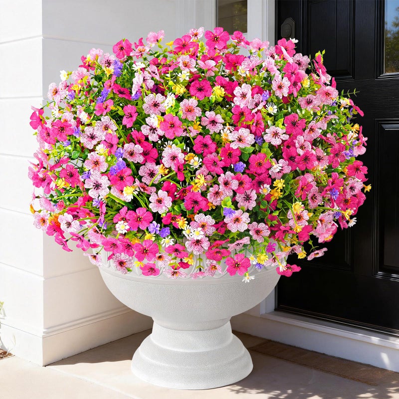 BLEUM CADE 12 Bundles Artificial Flowers for Outdoors, UV Resistant Fake Outdoor Flowers, Realistic Faux Outdoor Flowers for Decoration, Outside Fake Plants for Porch Garden Decor - Image 1