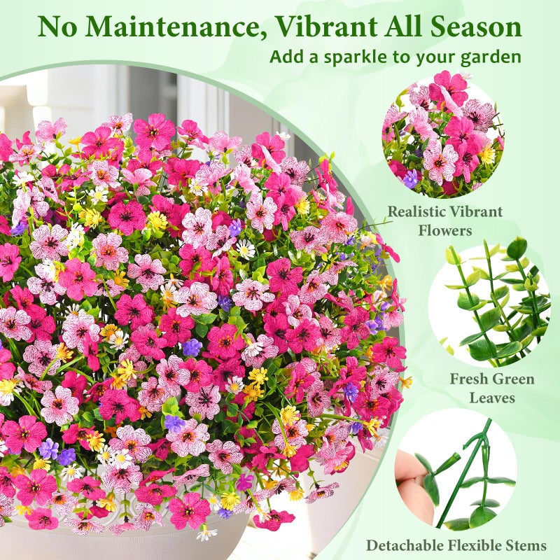 BLEUM CADE 12 Bundles Artificial Flowers for Outdoors, UV Resistant Fake Outdoor Flowers, Realistic Faux Outdoor Flowers for Decoration, Outside Fake Plants for Porch Garden Decor - Image 5