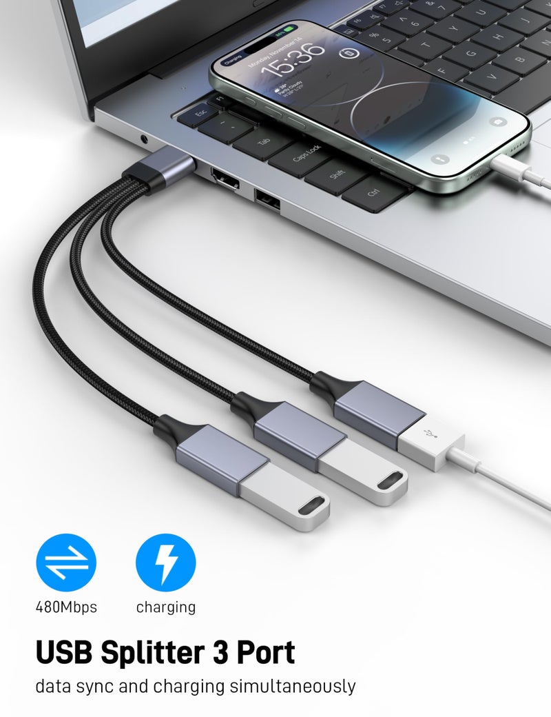 KAYQINHO USB Y Splitter 1 in 3 Out, USB Male to 3 Female Cable for PC, Tablet, Laptop, MacBook, Keyboard, PS4, PS5, Mouse, FlashDrive, LED, Etc. - Image 2