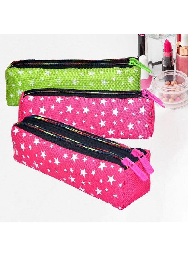 Kuber Industries Makeup Pouch | Rexine Cosmetic Pouch | Travel Makeup Pouch For Girls | Storage Makeup Bag | Star Makeup Pouch | Pack Of 3 | Multi - Image 1