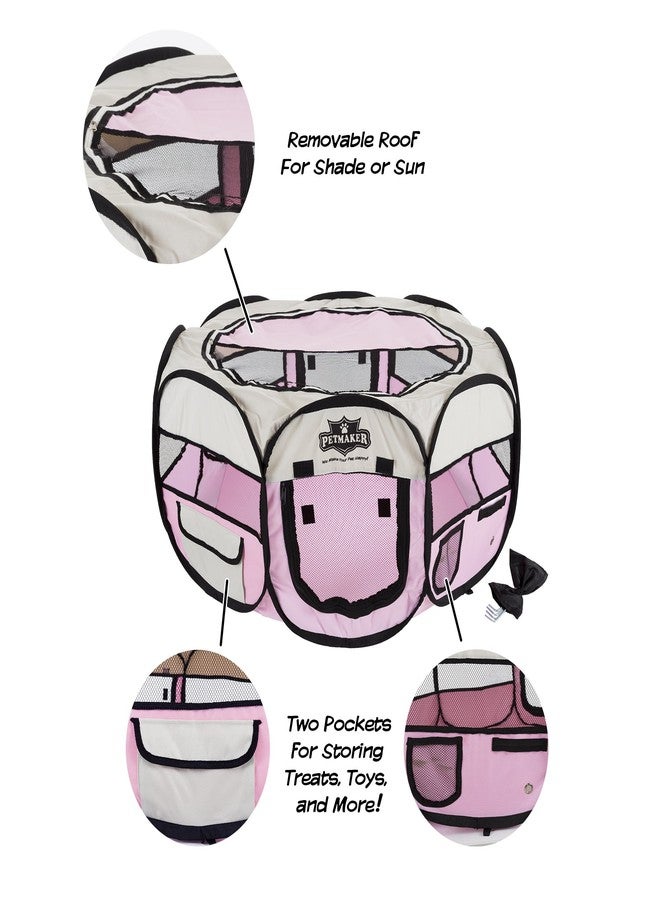 PETMAKER Portable Puppy Playpen - Small Pop-Up Play Yard for Pets Up to 25lbs with Mesh Windows, 2 Pockets, Zippered Roof, and Carry Bag by PETMAKER (Pink) - Image 5