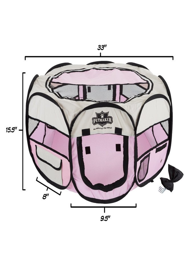 PETMAKER Portable Puppy Playpen - Small Pop-Up Play Yard for Pets Up to 25lbs with Mesh Windows, 2 Pockets, Zippered Roof, and Carry Bag by PETMAKER (Pink) - Image 2