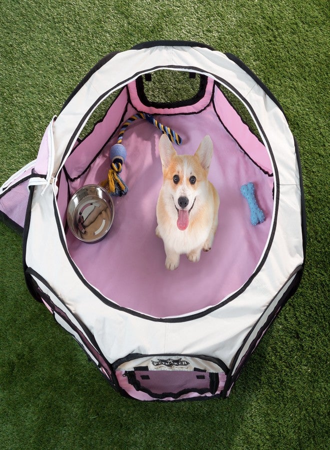 PETMAKER Portable Puppy Playpen - Small Pop-Up Play Yard for Pets Up to 25lbs with Mesh Windows, 2 Pockets, Zippered Roof, and Carry Bag by PETMAKER (Pink) - Image 3