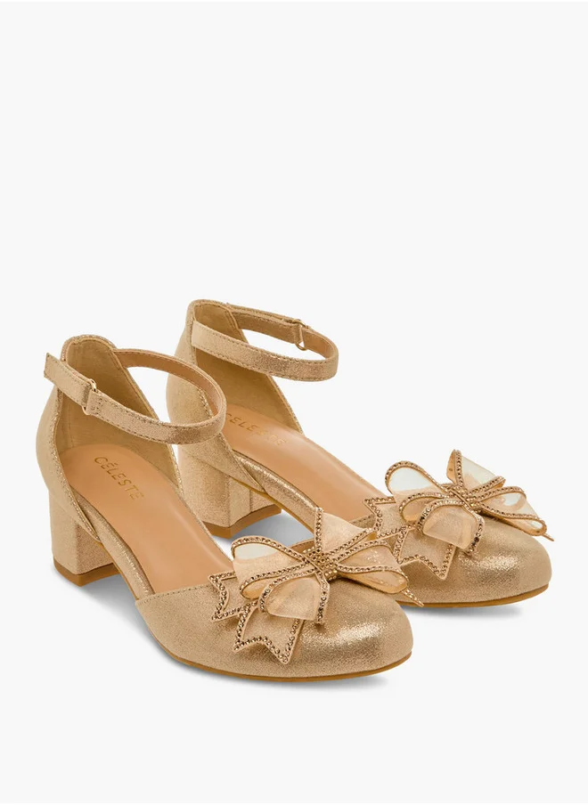 سيليست Bow Embellished Closed Feet Shoes with Hook and Loop Closure