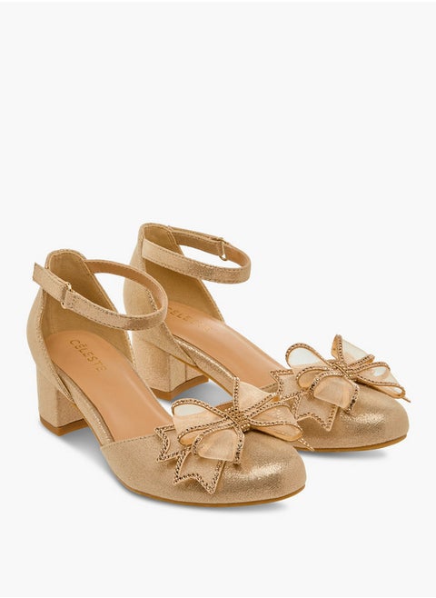 Bow Embellished Closed Feet Shoes with Hook and Loop Closure