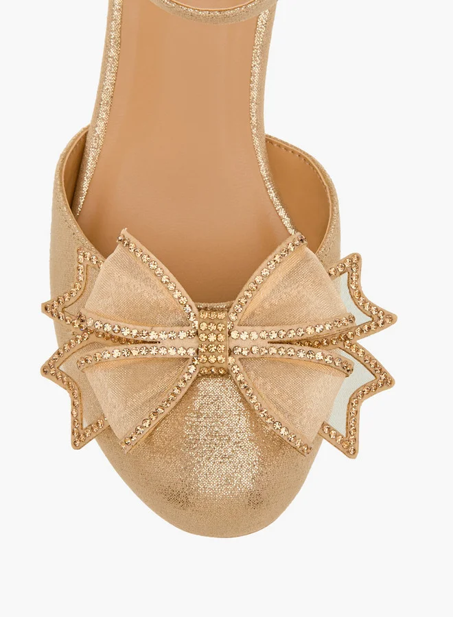 Celeste Bow Embellished Closed Feet Shoes with Hook and Loop Closure