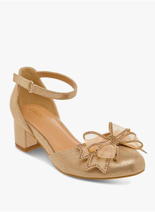 Celeste Bow Embellished Closed Feet Shoes with Hook and Loop Closure  - Image 2