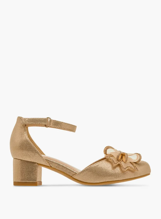Celeste Bow Embellished Closed Feet Shoes with Hook and Loop Closure