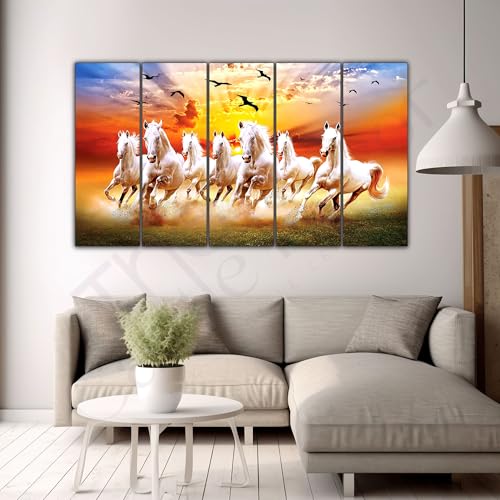The Castle Decor 7 Horses Wall Painting for Living Room Big Size - 7 Running Horses Painting Vastu for Bedroom, Office, Hotel - Wall Decor Digital Painting Wooden Framed for Gifting (27x48 inch) - Image 3