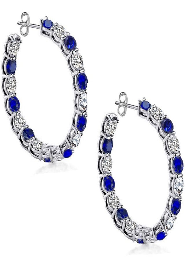Savlano 14K Gold Plated White & Blue Cubic Zirconia Inside Out Round Cut Hoop Stud Earrings for Women Comes with a Gift Box - Image 2