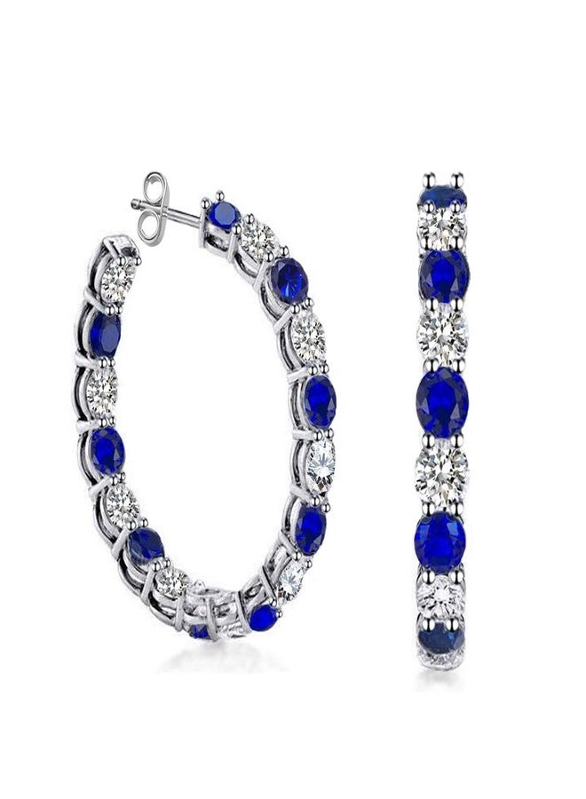 Savlano 14K Gold Plated White & Blue Cubic Zirconia Inside Out Round Cut Hoop Stud Earrings for Women Comes with a Gift Box - Image 1
