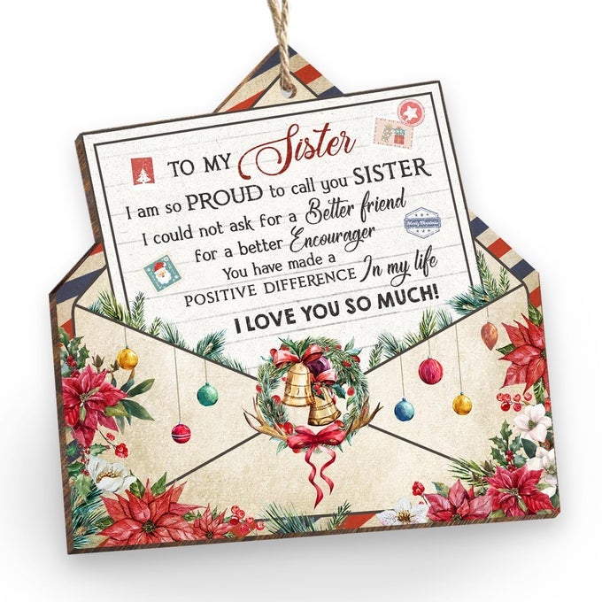 SISTER CHRISTMAS ORNAMENT ENVELOPE WOODEN ORNAMENT MEANINGFUL FOR WOMEN SISTERHOOD KEEPSAKE