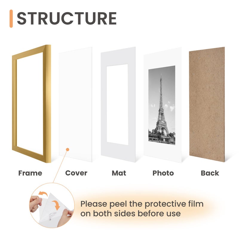 upsimples upsimples 8.5x11 Picture Frame Set of 5  Display Pictures 6x8 with Mat or 8.5 by 11 Without  Wall Gallery Photo Frames  Gold - Image 3