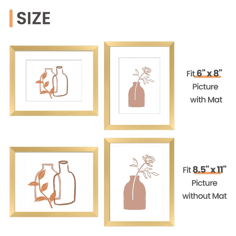 upsimples upsimples 8.5x11 Picture Frame Set of 5  Display Pictures 6x8 with Mat or 8.5 by 11 Without  Wall Gallery Photo Frames  Gold - Image 5