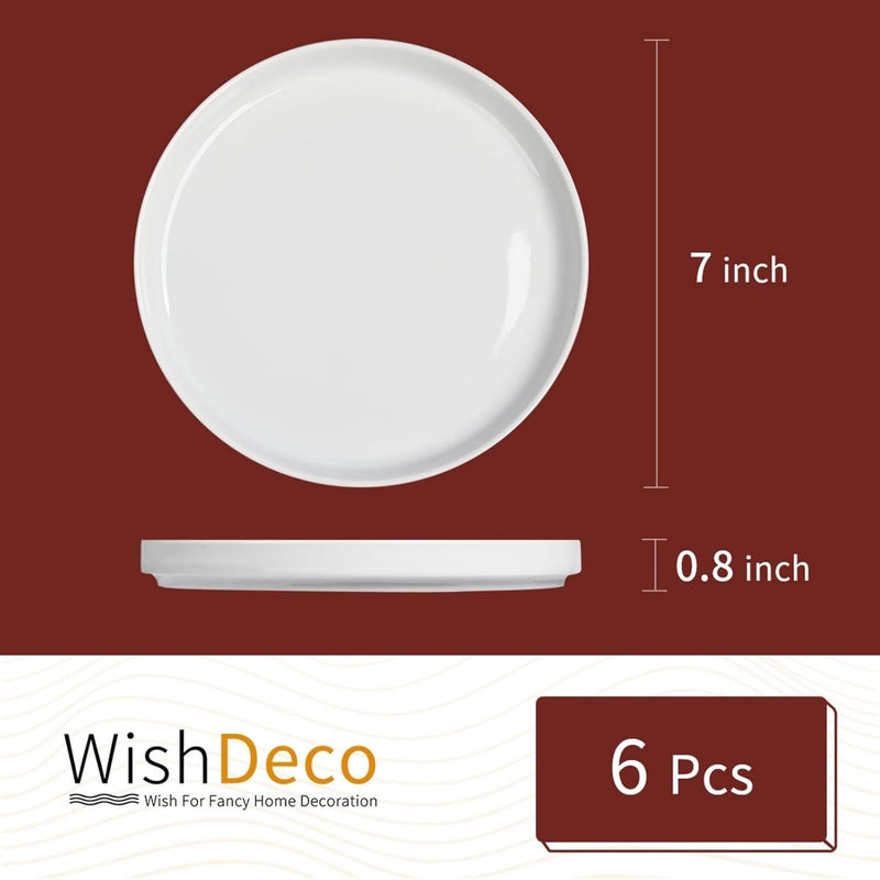 WishDeco طقم أطباق مقبلات سيراميك من 6 أطباق حلوى صغيرة 7 بوصة 18 سم أطباق سلطة بيضاء دائرية آمنة للاستخدام في الميكروويف وغسالة الصحون - Image 3