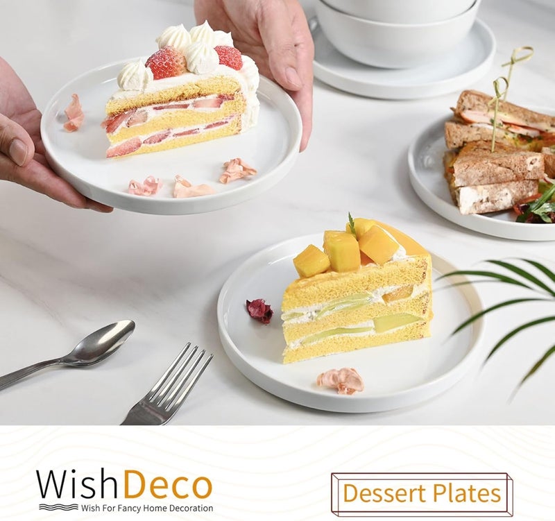 WishDeco طقم أطباق مقبلات سيراميك من 6 أطباق حلوى صغيرة 7 بوصة 18 سم أطباق سلطة بيضاء دائرية آمنة للاستخدام في الميكروويف وغسالة الصحون - Image 2
