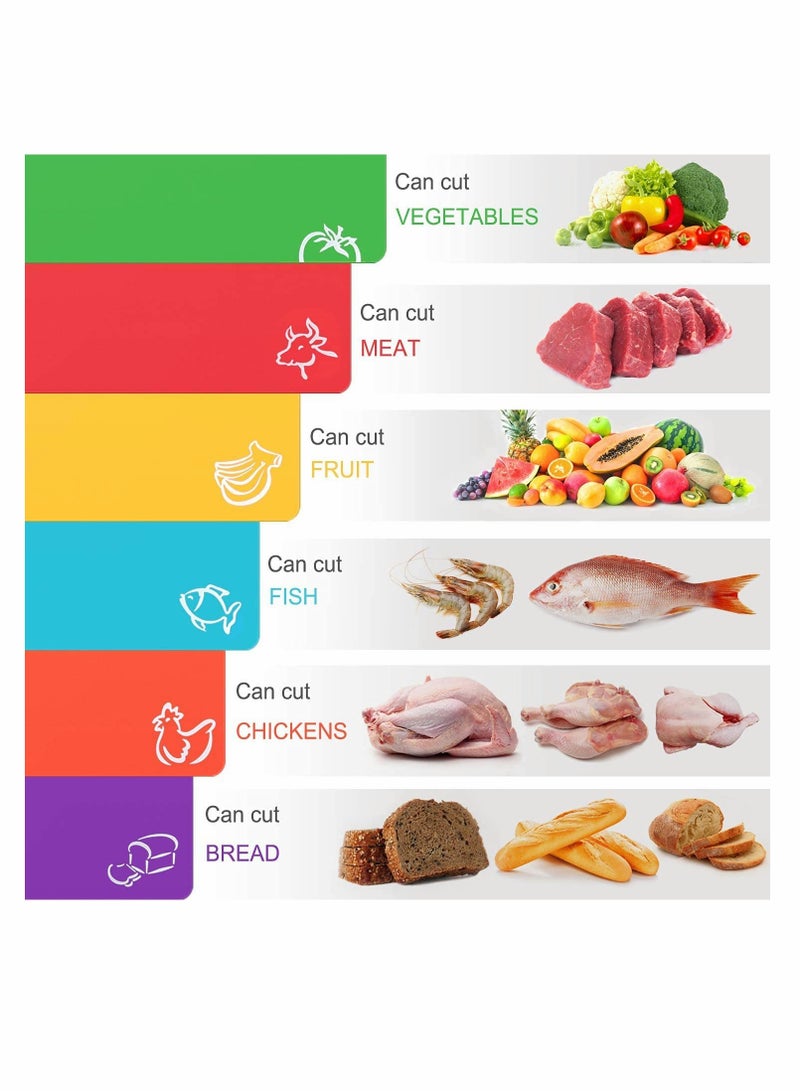SYOSI 6 Pack Flexible Plastic Cutting Board Mats Colored Mats With Food Icons BPA-Free Non-Porous Gripped Back and Dishwasher Safe - Image 2