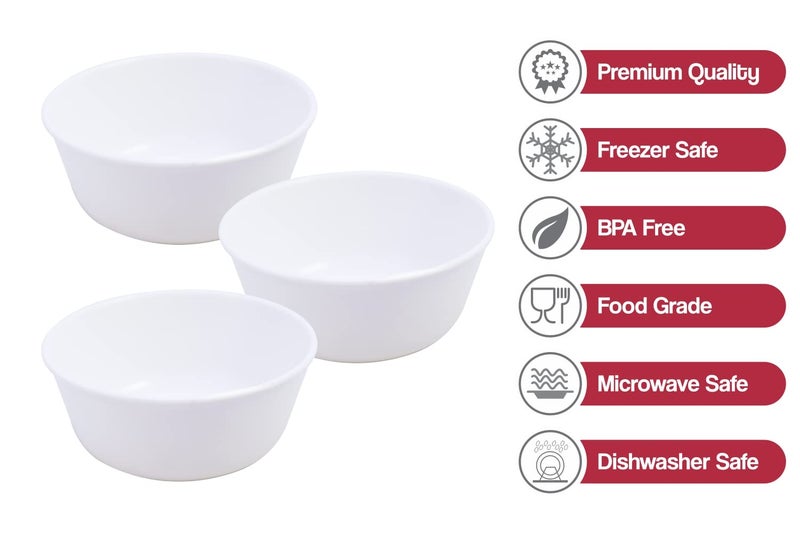 Wonder Homeware Sigma 300 Unbreakable BPA Free Plastic Bowl Set for Cereal, Salad, Rice, Soup, Pasta, Snack Bowl, Microwave Safe, Dishwasher Safe, 3 Pcs, 300 ml (White) - Image 4