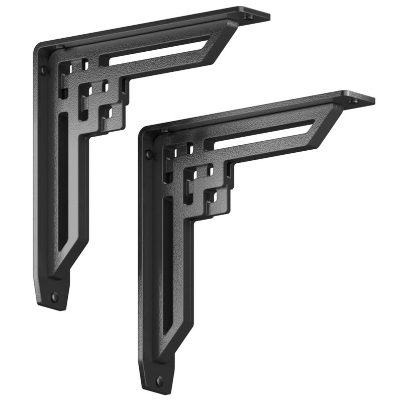 Starby Heavy Duty Handmade Steel Shelf Brackets (2 Pack) - Perfect as Metal Fireplace Mantel Corbels, Countertop Support or Decorative Shelf- Wrought Iron Black - 500# Capacity - (10" x 10" x 2") - Image 1