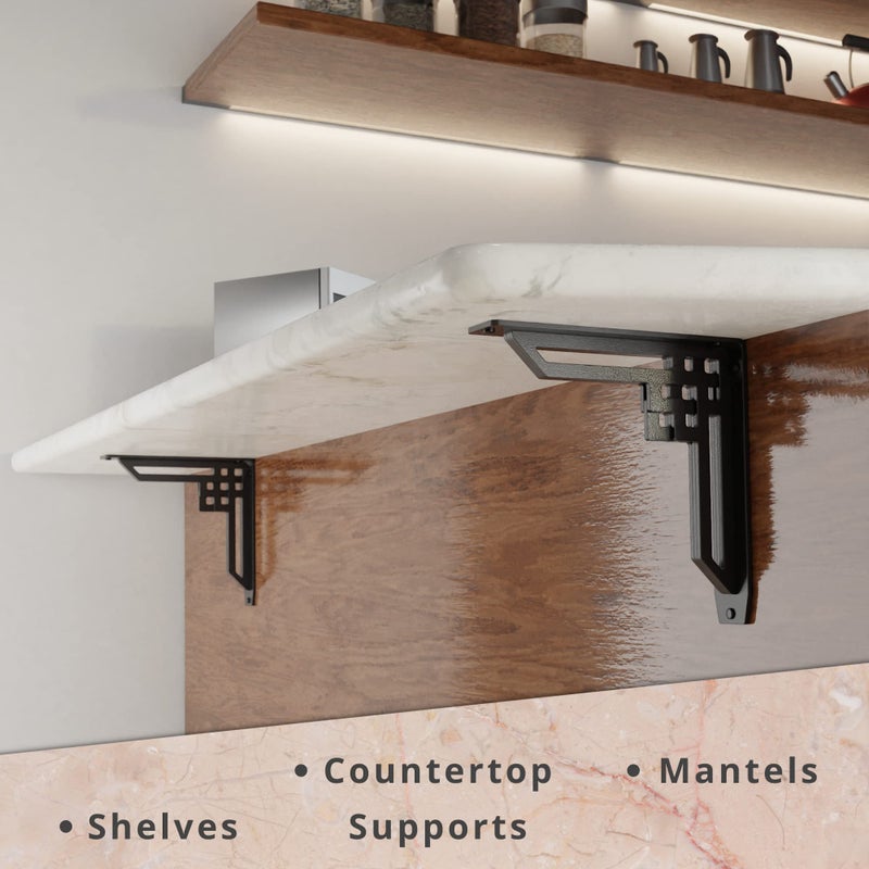 Starby Heavy Duty Handmade Steel Shelf Brackets (2 Pack) - Perfect as Metal Fireplace Mantel Corbels, Countertop Support or Decorative Shelf- Wrought Iron Black - 500# Capacity - (10" x 10" x 2") - Image 5