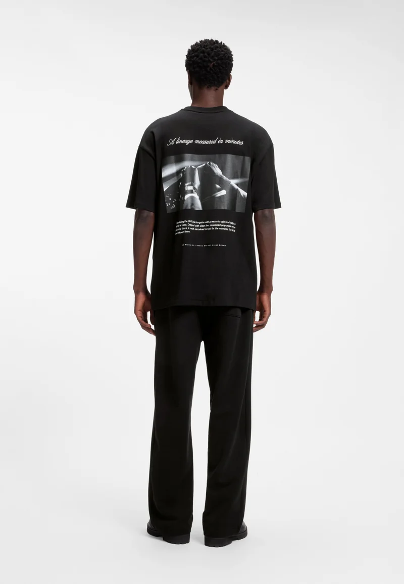 HUGO Black Oversize-fit cotton T-shirt with mixed branding for Men | Best Price UAE