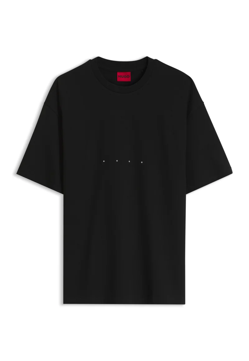 HUGO Black Oversize-fit cotton T-shirt with mixed branding for Men | Best Price UAE