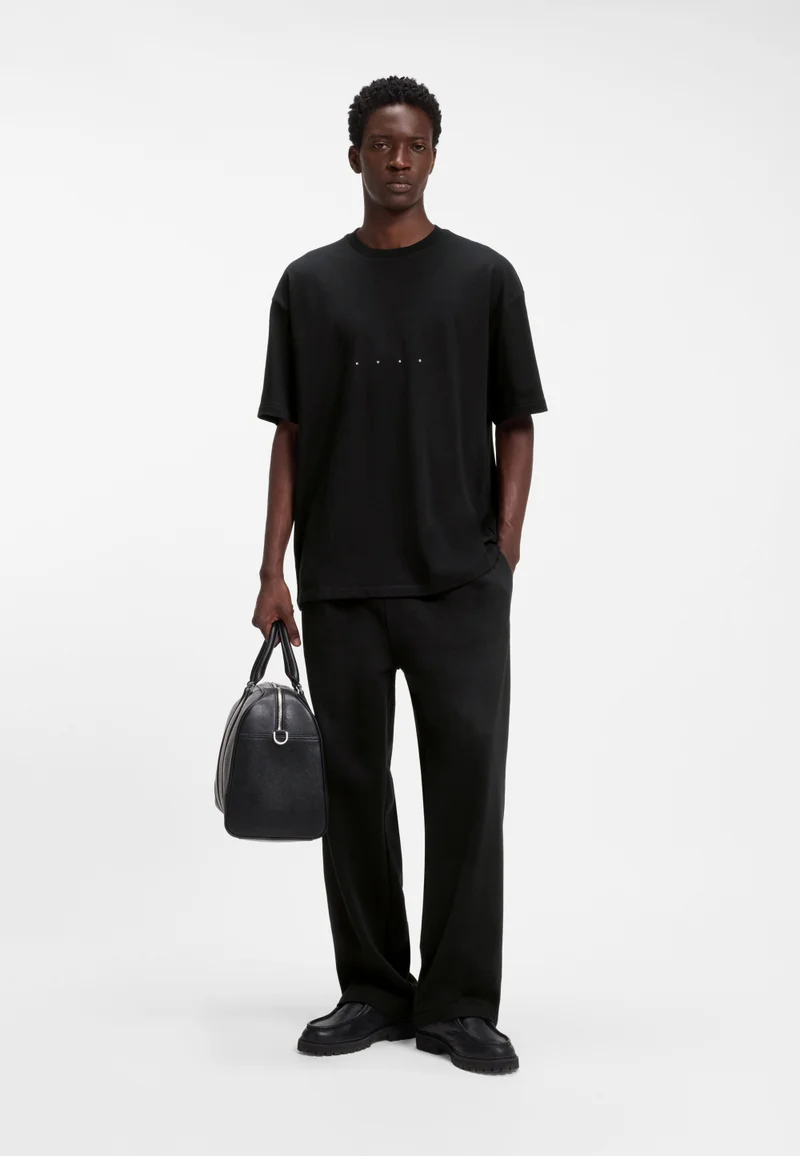 HUGO Black Oversize-fit cotton T-shirt with mixed branding for Men | Best Price UAE
