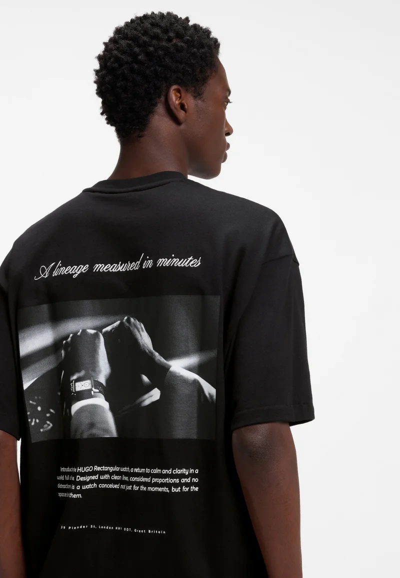 HUGO Black Oversize-fit cotton T-shirt with mixed branding for Men | Best Price UAE