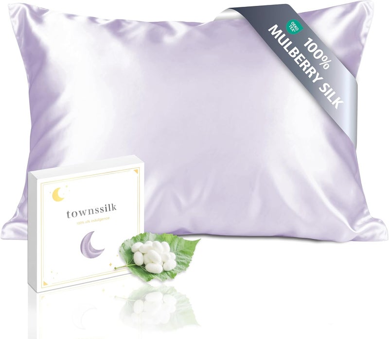 townssilk Pillowcase 100% 19mm Pure Mulberry Silk, Double-Sided Silk, for Hair and Skin Health, Silk Pillowcase, Hidden Zipper 600 Thread Count, 1 Piece, 40x70 cm, Lavender - Image 1