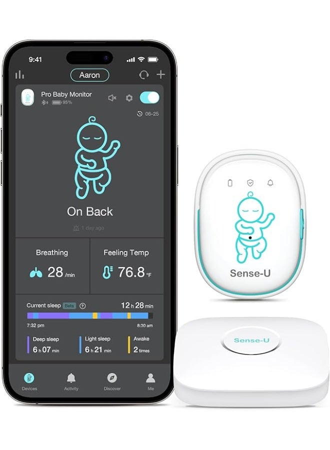 Sense-U Smart Baby Monitor 3 (Long Range & FSA/HSA Approved) - Tracks Abdominal Movement, Rollover, Sleeping Position, Temperature with Real-time Alerts from Anywhere - Image 1