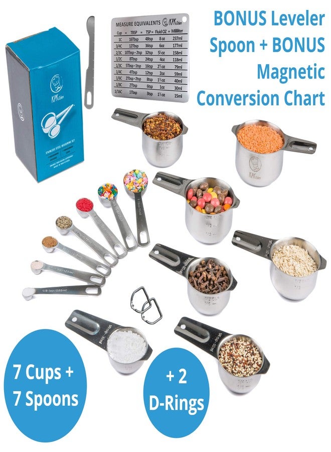 KPKitchen Stainless Steel Measuring Cups and Spoons Set of 16-7 Cup & 7 Spoon + Conversion Chart & Leveler - Kitchen Measuring Spoons and Cups - Dry Measure Cups Stainless Steel & Baking Metal Measuring Cups - Image 2